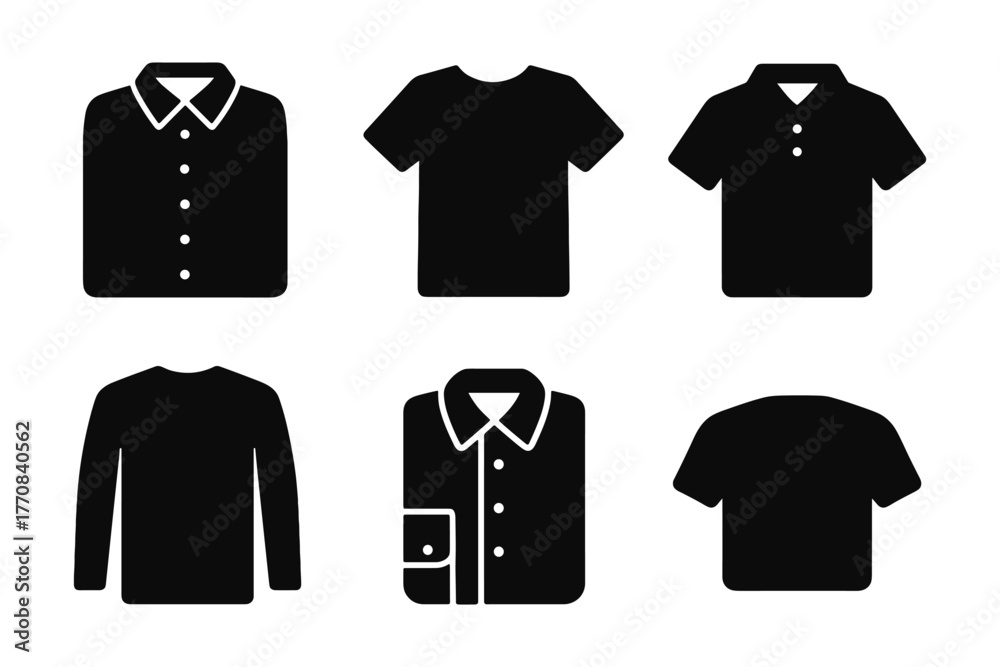 Naklejka premium Silhouette collection of shirt icons: t-shirts, polos, and long sleeves