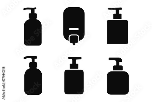Silhouette icons of liquid soap dispensers for minimalist design projects