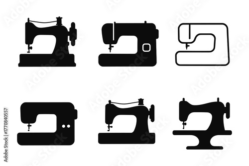 Retro sewing machine silhouettes in flat minimalist style