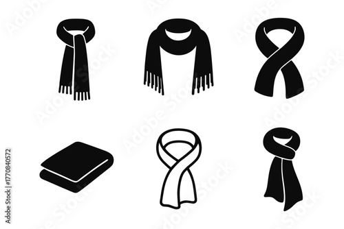 Minimalist scarf icons set in black and white silhouette style