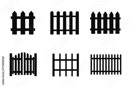 Collection of minimalist fence designs in silhouette style