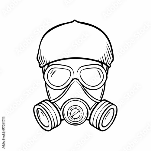 Visage d'un homme portant un masque à gaz, isolé sur fond blanc 