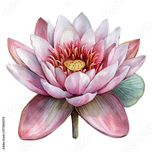 Water Lily Flower, watercolor painting vector, isolated on a white background.