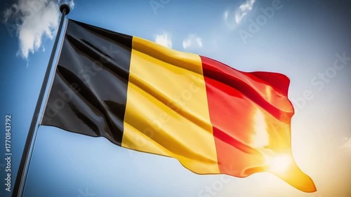 Flag of Belgium waving in the sunlight