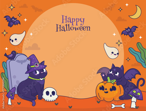 hand drawn photocall template halloween season design vector illustration