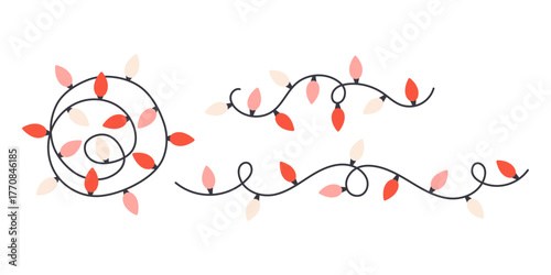 Cute Christmas garland lights collection. Festive colorful holiday decorations. Flat vector illustration isolated on white background
