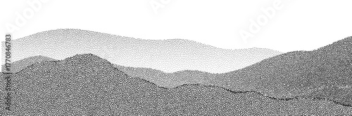 Brutalist Y2K halftone mountain illustration, retro photocopy noise and pointillism inspired vector art.