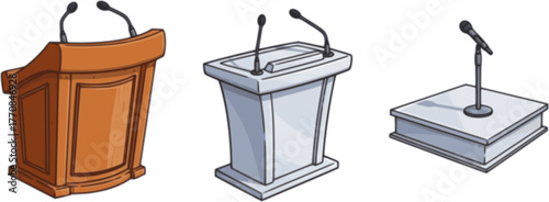  Podium of tribune cartoon vector illustration on white background . Rostrum and podium set icon.Isolated vector illustration icon tribune with microphone.