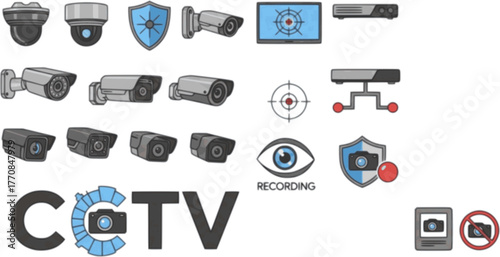 Isolated object of cctv and camera symbol. Collection of cctv and system vector icon for stock.
