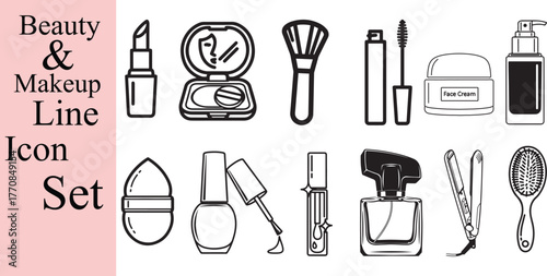 Beauty and Makeup Line Icons Set
