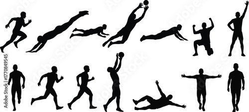 Dynamic silhouettes of athletes in various sports actions, showcasing movement and athleticism.