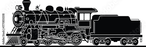 Classic steam locomotive silhouette on a white background