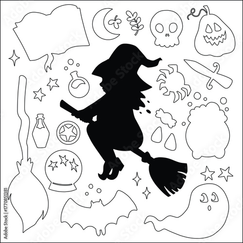hand drawn silhouettes halloween season design vector illustration