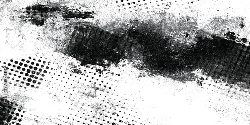 Grunge halftone dot texture border on white, distressed monochrome noise background, vintage comic screen print overlay.
