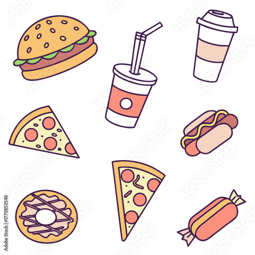 Fast food feast: A vibrant array of fast food elements, offering a flavorful glimpse of culinary delights.