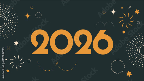 Bannière, illustration vectorielle pour le nouvel an. Message 2026 avec des ornements graphiques.	