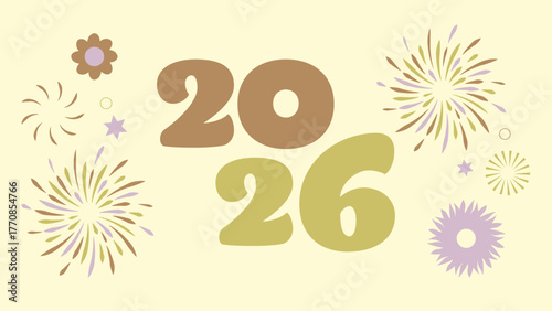 Bannière, illustration vectorielle pour le nouvel an. Message 2026 avec des ornements graphiques.	