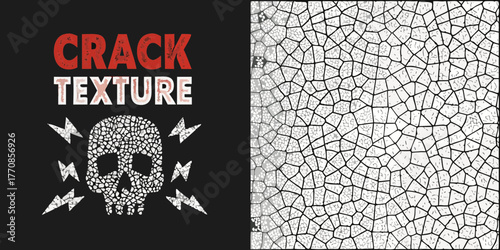 Grungy skull and lightning bolts with cracked texture background for t shirt design