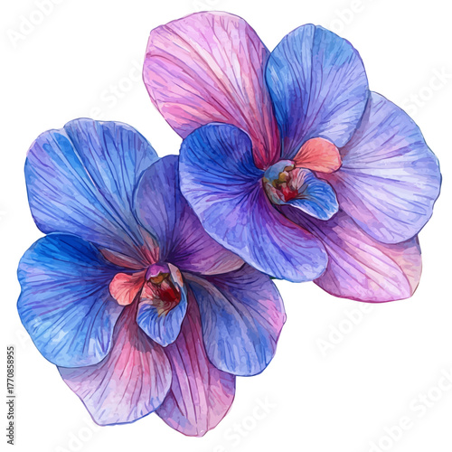 watercolor vector of Orchid Flower, isolated on a white background.