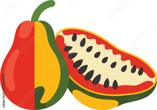 Papaya fruit whole and sliced ripe exotic tropical produce vector graphic