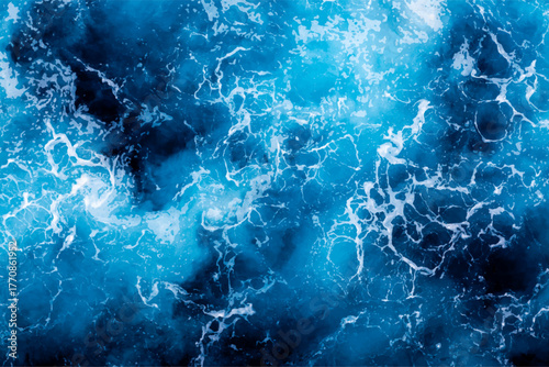 Water surface texture. Aerial view of stunning water with foam. Can be used in covers, packaging, posters, textures, cards, art and design projects. Vibrant vector illustration.