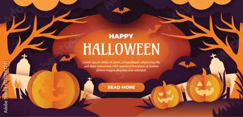 paper style horizontal banner template halloween season design vector illustration