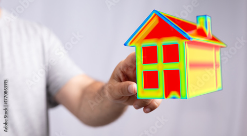 A person holds a house mode...
