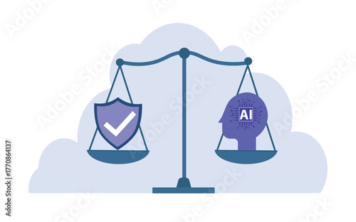 the concept of protection and law of artificial intelligence technology. rules and policies governing the use of artificial intelligence. illustration of a user understanding the use of AI.
