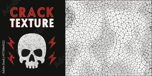 Abstract cracked texture pattern with skull and lightning bolts graphic design