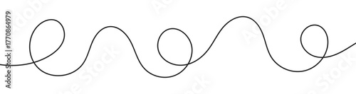 Minimalist, continuous line doodle border, black line forming soft loops and curves. featuring soft waves and alternating loops. Minimal abstract wavy line art for decor, branding, patterns designs