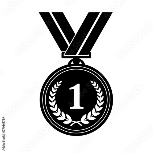 Gold medal with number one design and laurel wreath decoration  