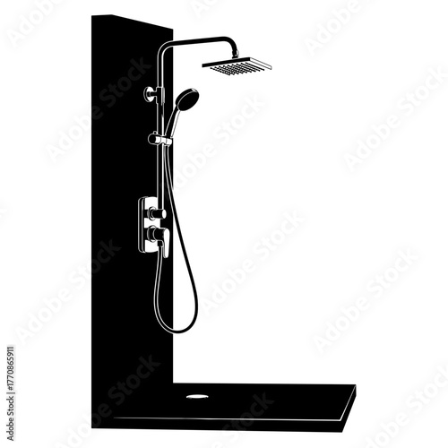 Modern shower head and faucet fixture in minimalist design  