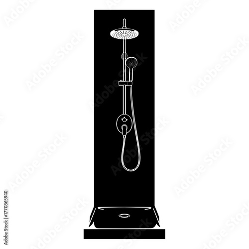 Modern showerhead with handheld shower and sleek design on black background  