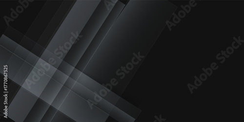 Abstract black and gray geometric shape overlapping 3D dimension background. Template modern flat material dark color. Vector illustration