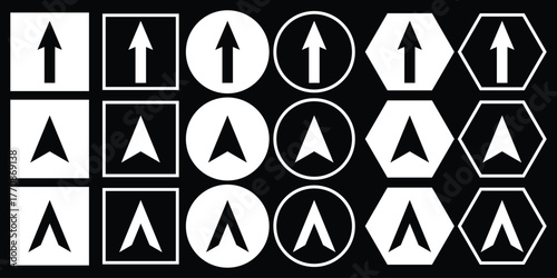 Swipe up icon set. Up arrow button symbol. Group arrows directed upwards. Different black arrows sign. Swipe Up icons for social media stories. Scroll pictogram. scroll up illustration sign collection