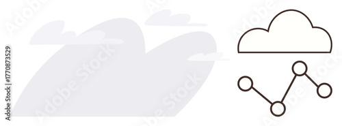 Cloud with minimal connected nodes representing data flow and cloud technology. Ideal for technology, innovation, data analysis, connectivity, networking, digital transformation, simple flat metaphor