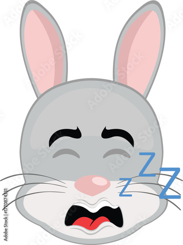 vector illustration emoticon character face rabbit rodent animal, snoring with mouth open and text zzz