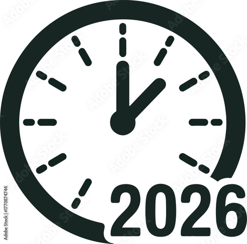 New Year 2026 countdown clock flat vector icon for celebration and holiday design