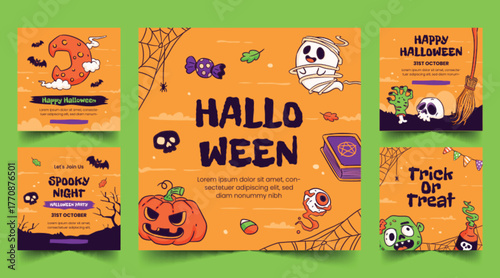 hand drawn banners collection halloween season design vector illustration
