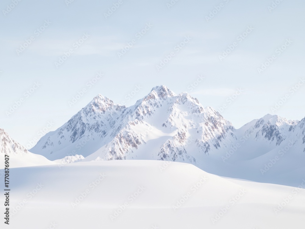 Obraz premium Snow-covered mountains under clear blue sky in winter landscape 