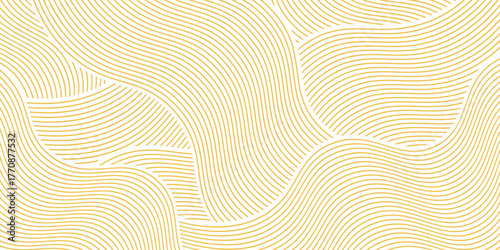 Yellow instant noodles, pasta, and spaghetti textures with geometric wavy lines. Ramen and pasta vector patterns.