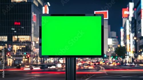 Green Screen Billboard in Busy Urban Nightscape