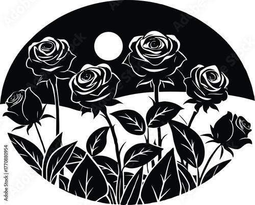 Blooming Roses at Sunrise Field Silhouette | Romantic Morning Flower Field Scene