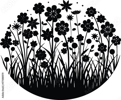 Blossoms Covering Gentle Meadow Silhouette | Peaceful Meadow Full of Blossoms