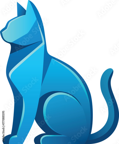 Blaue Origami-Katze - Kunst, Vektor, Illustration, Logo, Label