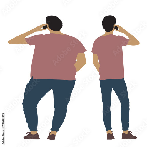 Conceptual fat overweight obese man vs slim fit healthy body after weight loss or diet, white background. A  fitness, nutrition or obesity, health care shape illustration vector as silhouettes