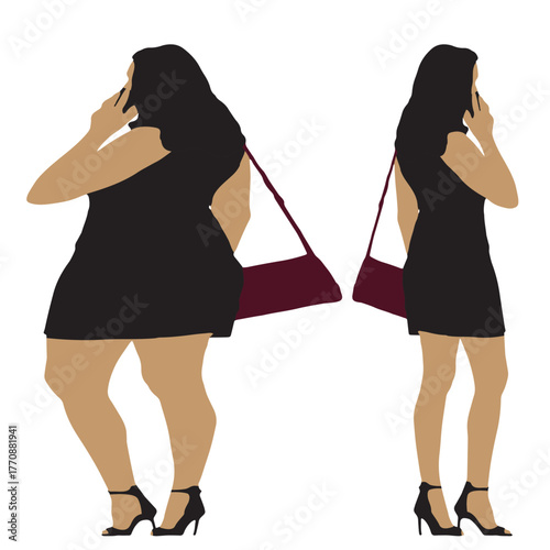 Conceptual fat overweight obese female vs slim fit healthy body after weight loss or diet on white background. A  fitness, nutrition or obesity, health shape illustration vector as silhouettes