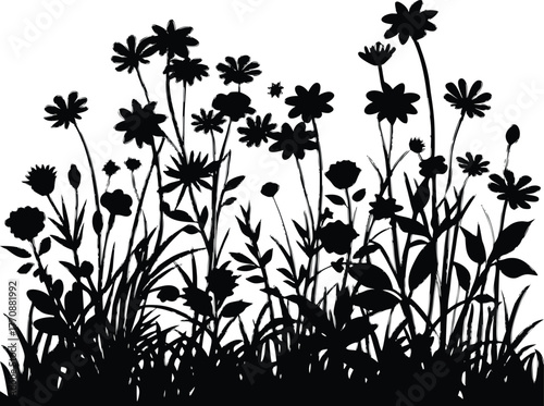 Floral Meadow with Light Fog Silhouette | Misty Morning Flower Field