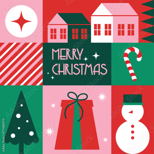 Geometric Merry Christmas Pattern Background Vector Design.