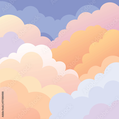 Pastel Colored Fluffy Clouds Against a Gradient Sky